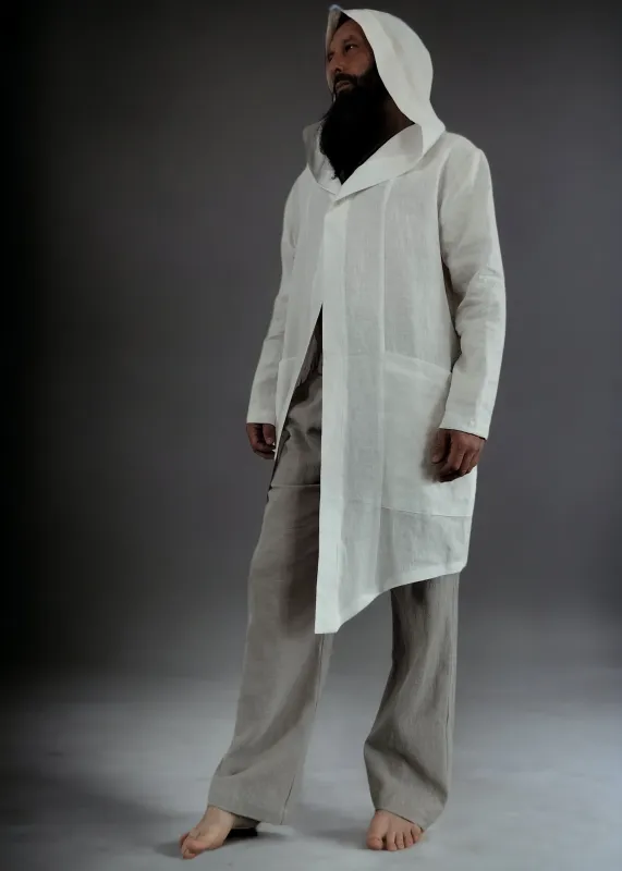 Ľanový kardigán, letný pánsky kabátik, farba biela